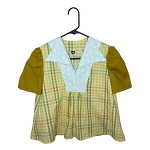 Handmade Vintage Style Yellow Gingham Blouse
